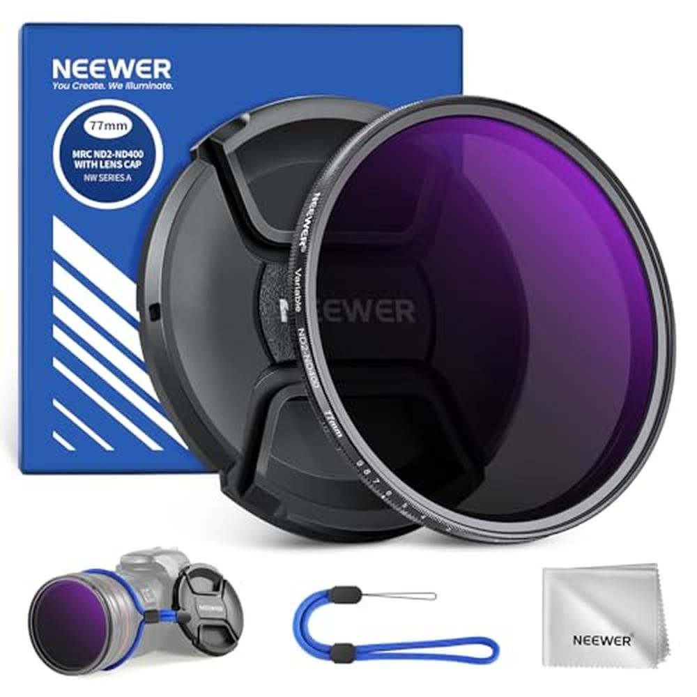 NEEWER 77mm ND2-400 (1-9 Stops) Variable ND Filter with – Front View