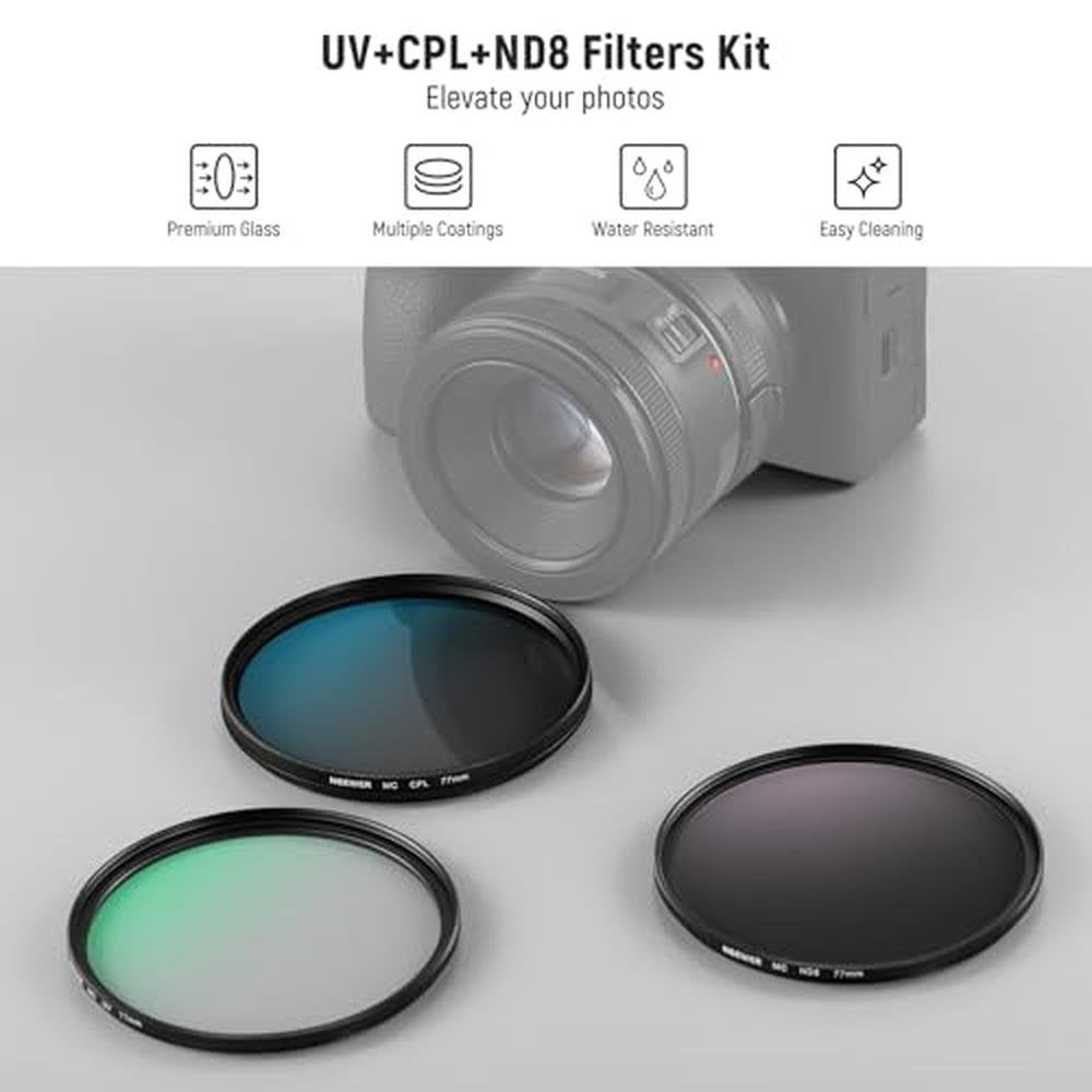 NEEWER 77mm UV/CPL/ND Lens Filter Kit – Side View