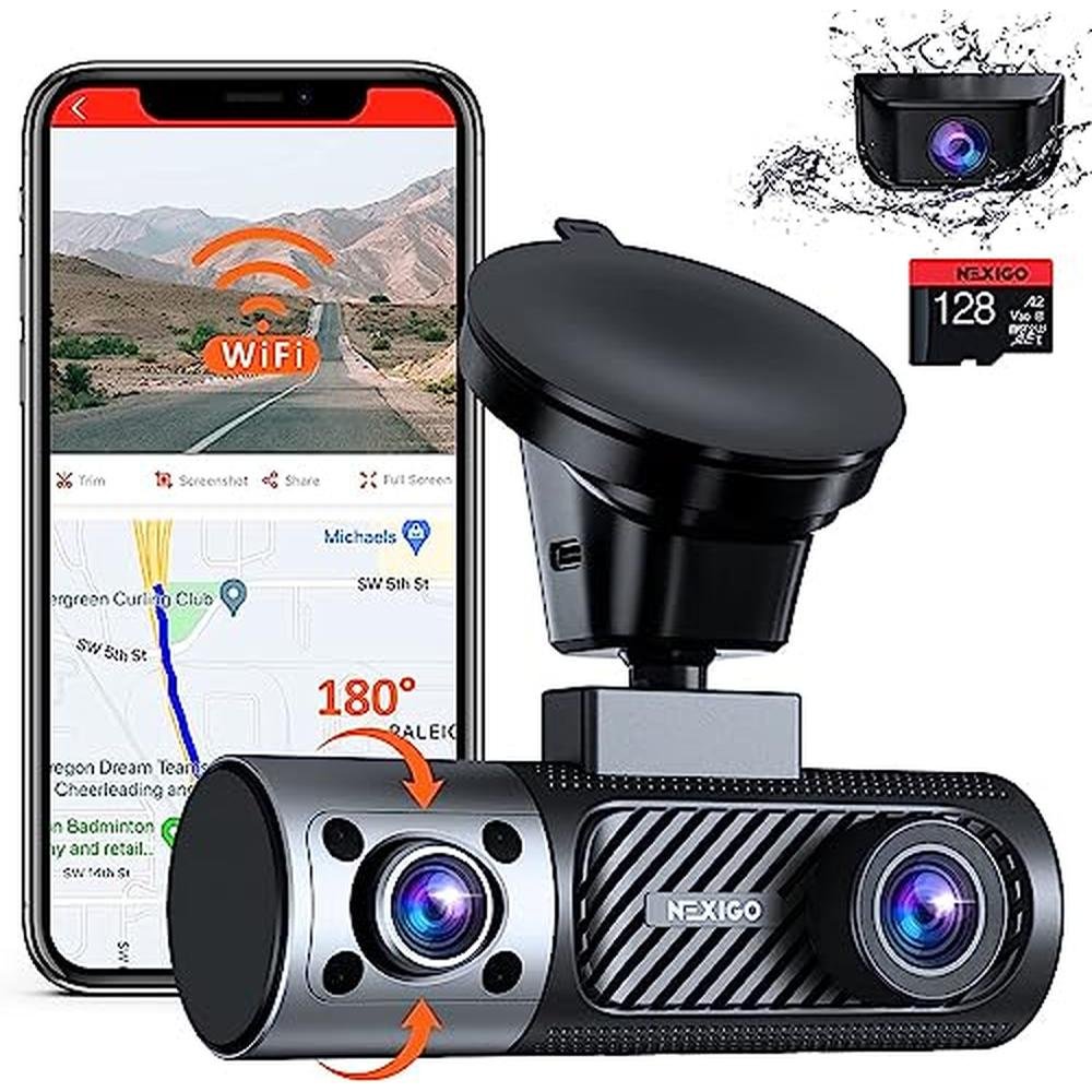 NexiGo 3 Channel Dash Cam with Rotatable Interior/Front – Front View