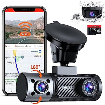 NexiGo 3 Channel Dash Cam with Rotatable Interior/Front – Front View