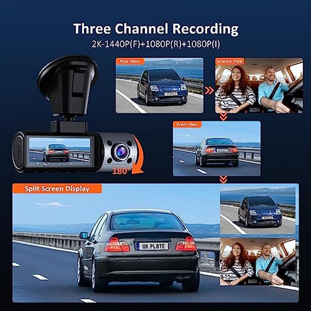 NexiGo 3 Channel Dash Cam with Rotatable Interior/Front – Side View