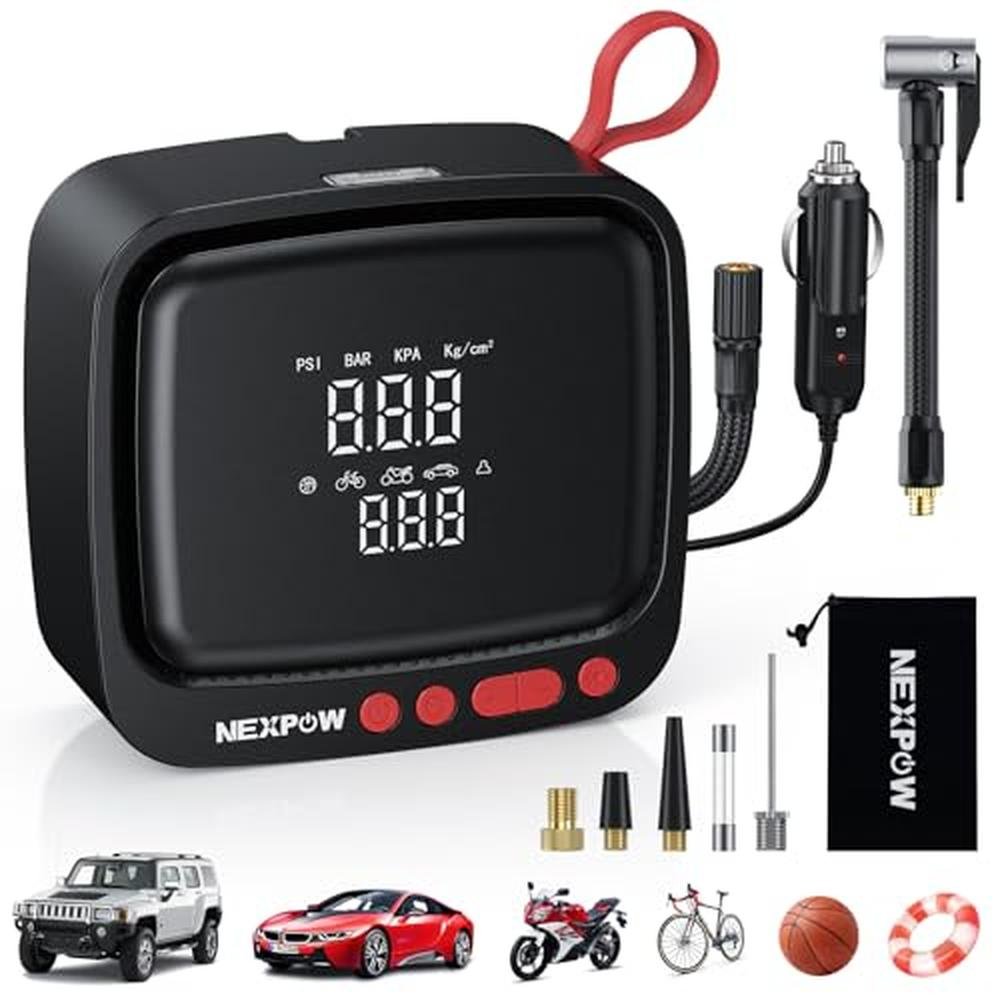 Air Portable Compressor: NEXPOW Tire Inflator 150PSI 12V DC – Front View
