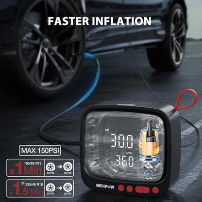 Air Portable Compressor: NEXPOW Tire Inflator 150PSI 12V DC – Side View