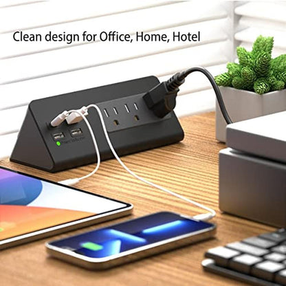 Nightstand Edge Mount Power Strip with USB-C Ports Tabletop – Close-up Detail