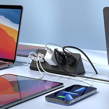Nightstand Edge Mount Power Strip with USB-C Ports Tabletop – In Use