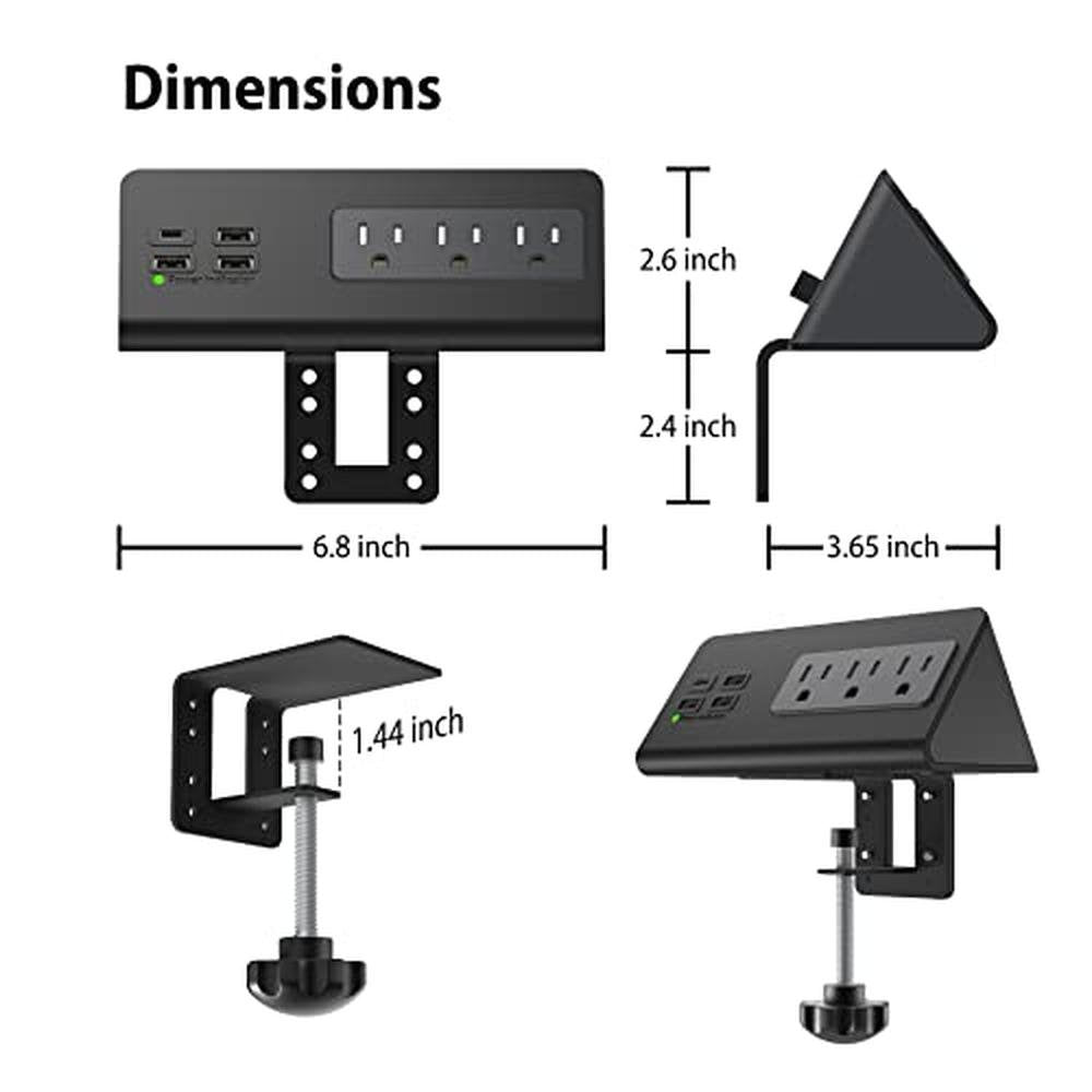 Nightstand Edge Mount Power Strip with USB-C Ports Tabletop – Packaging