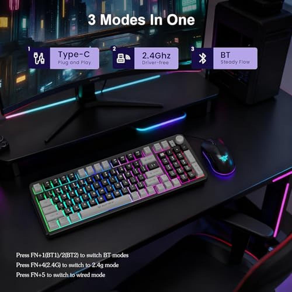 Gaming Keyboard: NPET Wireless Tri-Mode 98 Keys RGB – Side View