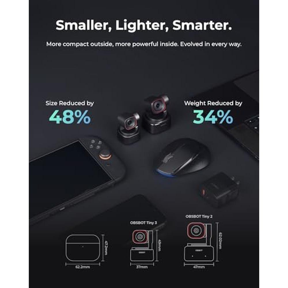 OBSBOT Tiny 3: AI-Powered 4K Webcam with Spatial Audio and – Close-up Detail