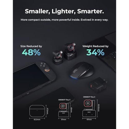 OBSBOT Tiny 3: AI-Powered 4K Webcam with Spatial Audio and – Close-up Detail