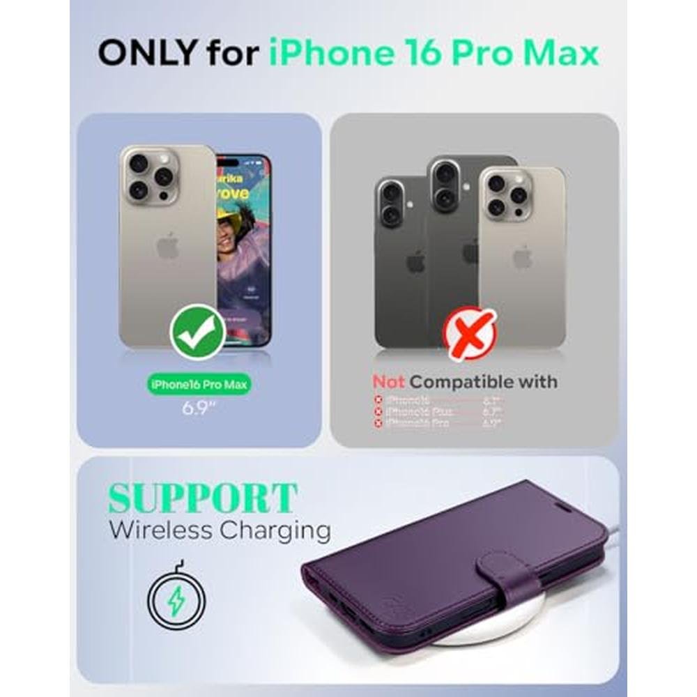 iPhone 16 Pro Max Case: OCASE Wallet Case PU Leather Flip – Side View