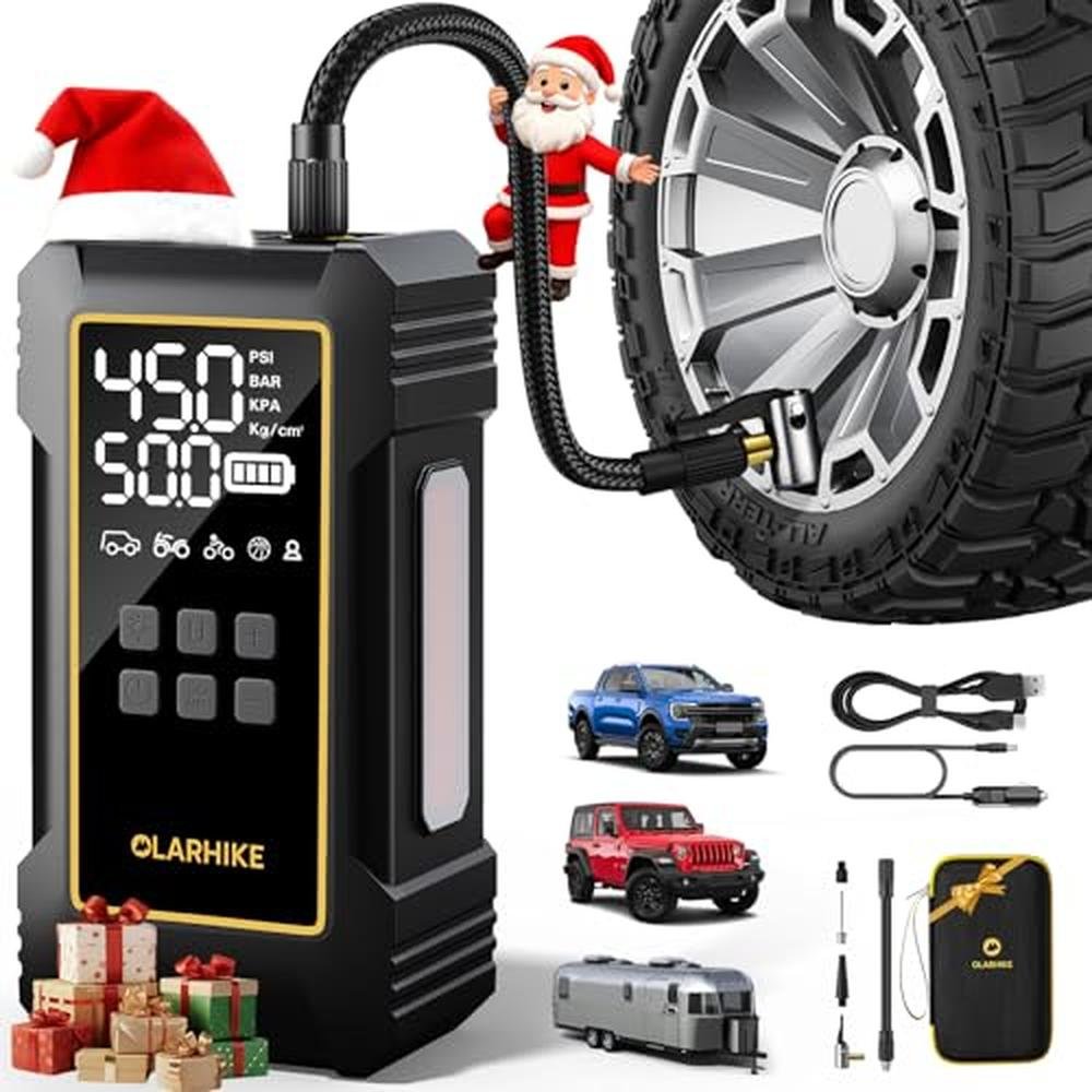 OlarHike Air Compressor: 12000mAh Heavy Duty Tire Inflator – Front View