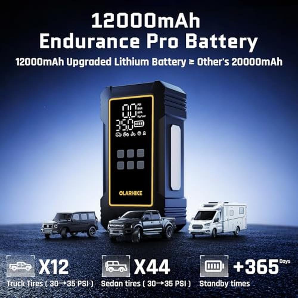 OlarHike Air Compressor: 12000mAh Heavy Duty Tire Inflator – In Use