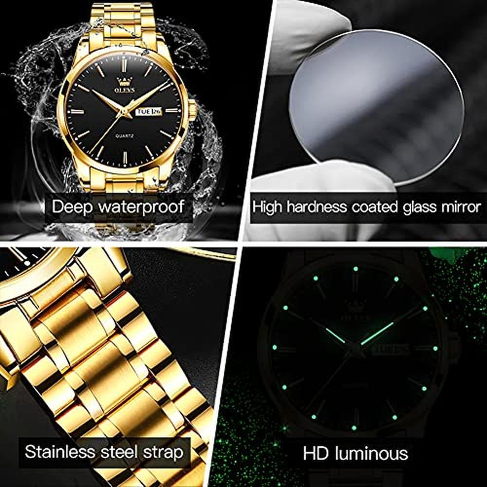 Watch Men: Olevs Black Gold Watch for Men – In Use