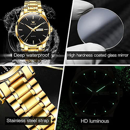 Watch Men: Olevs Black Gold Watch for Men – In Use