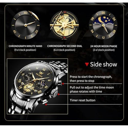 Watches Men: Olevs Black Casual Fashion Big Face Man Watch – In Use