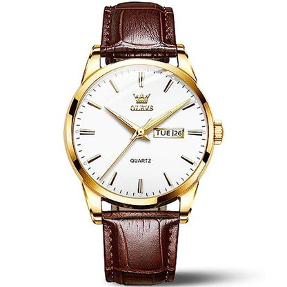 Watches Watch: OLEVS Brown Leather Mens Watches Classic – Front View