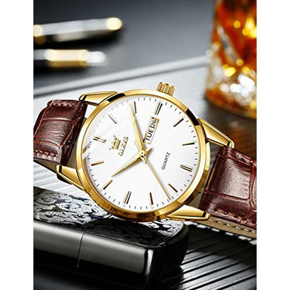 Watches Watch: OLEVS Brown Leather Mens Watches Classic – Side View