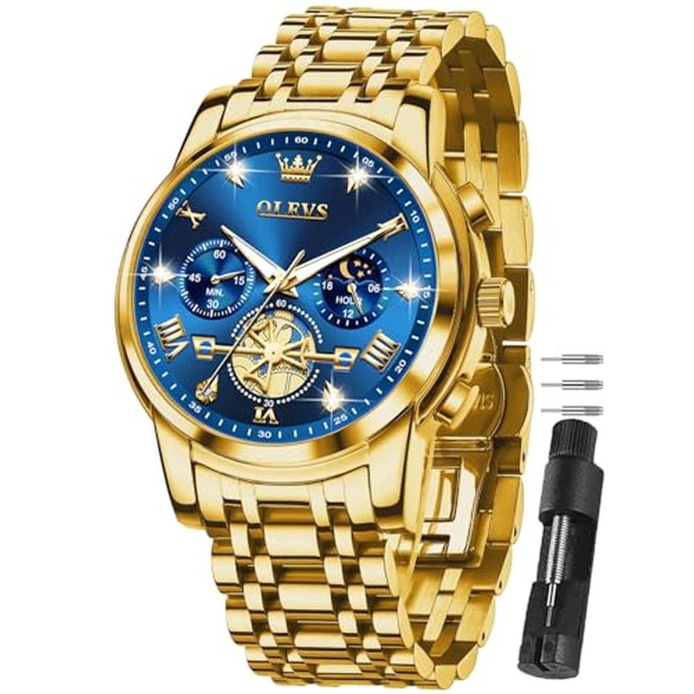 Gold Men Watches: Olevs Luxury Men's Gold Watch – Front View