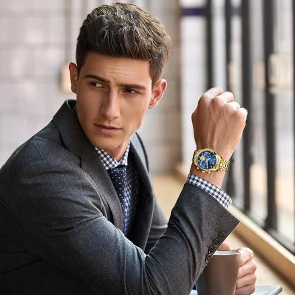 Gold Men Watches: Olevs Luxury Men's Gold Watch – Side View