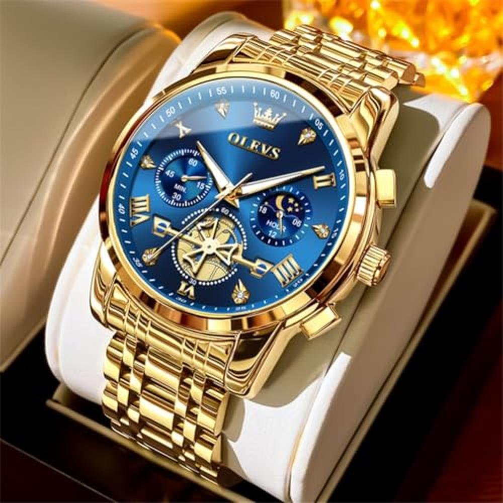 Gold Men Watches: Olevs Luxury Men's Gold Watch – Close-up Detail