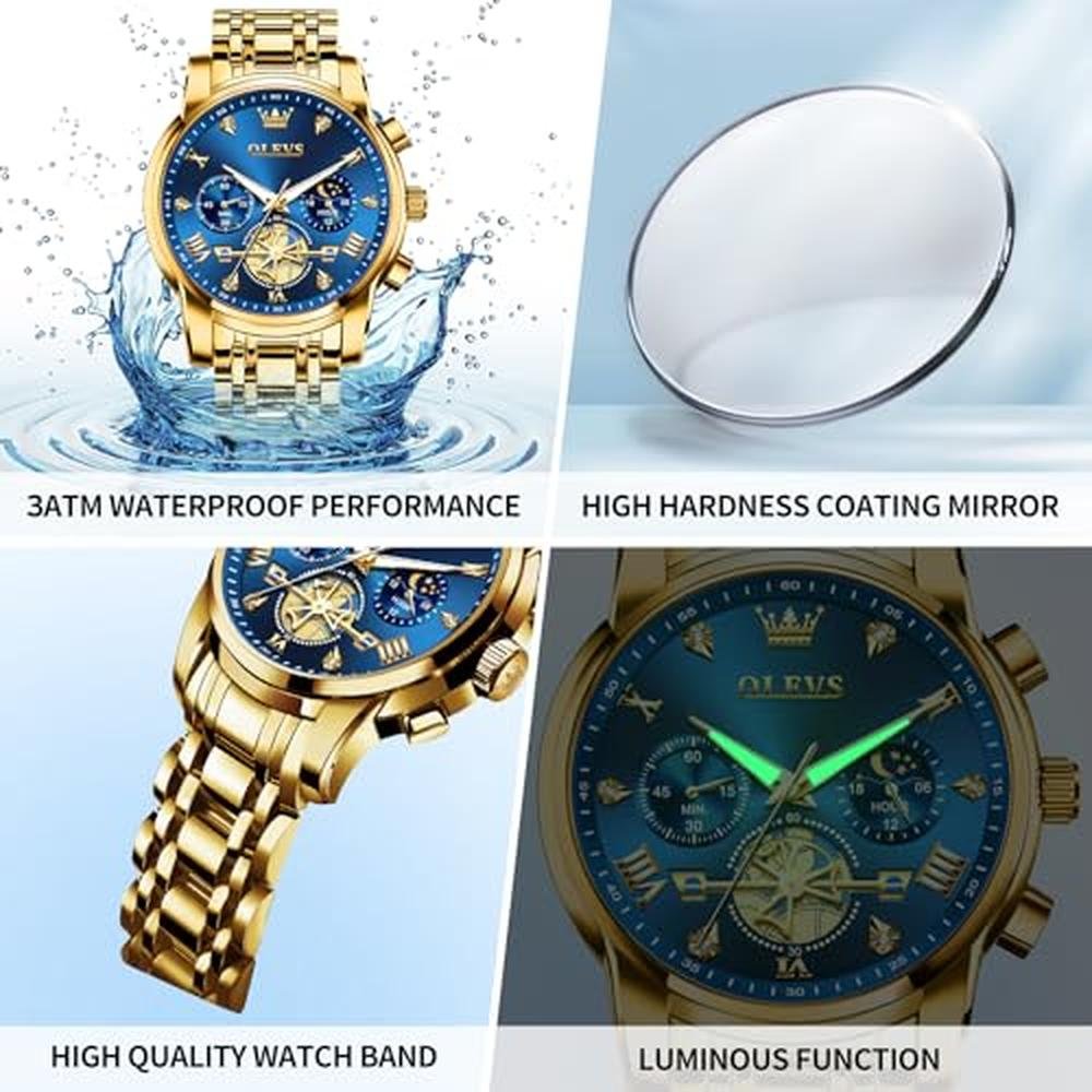 Gold Men Watches: Olevs Luxury Men's Gold Watch – Packaging