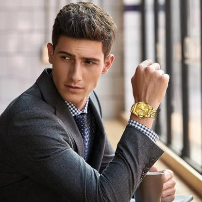 Gold Men Watches: Olevs Luxury Stainless Steel Man Watch – Close-up Detail