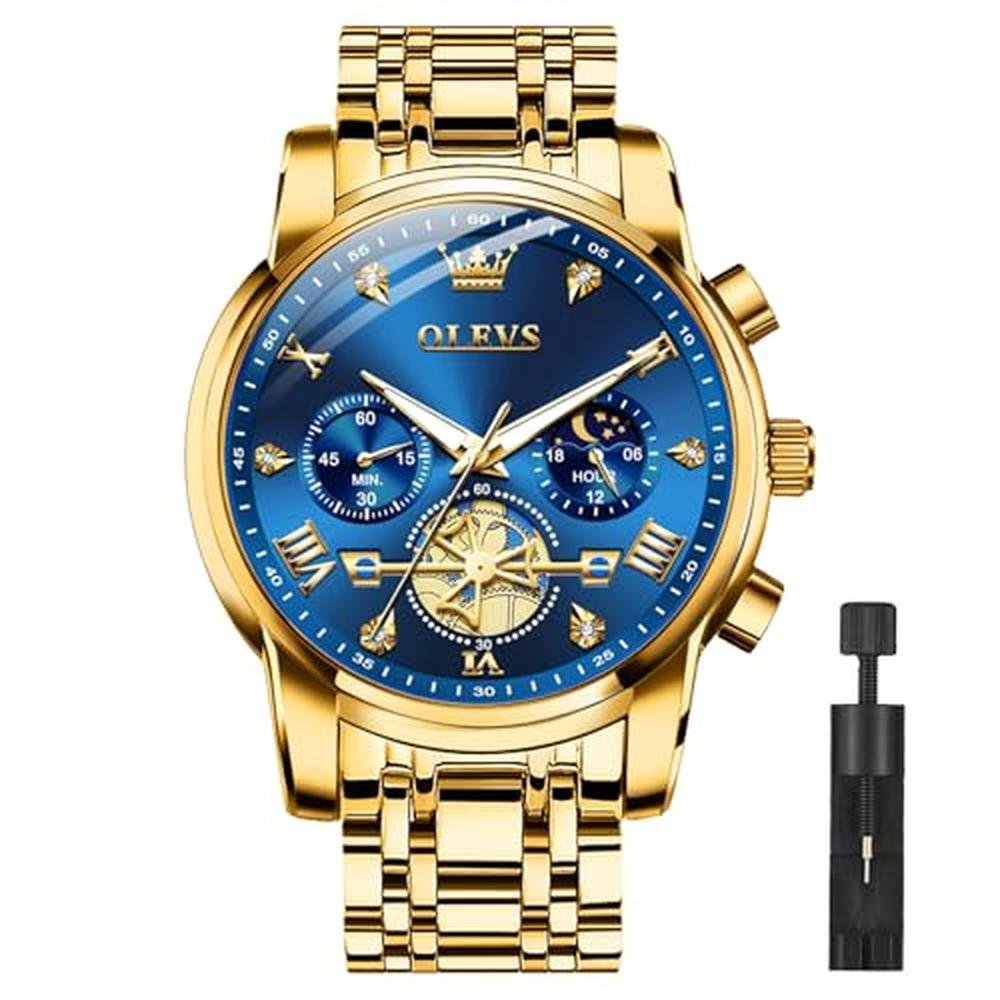Gold Watches: Olevs Mens Gold Watch Big Face Watch – Front View
