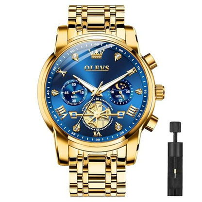 Gold Watches: Olevs Mens Gold Watch Big Face Watch – Front View