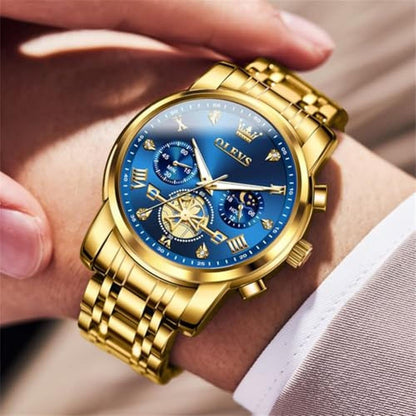 Gold Watches: Olevs Mens Gold Watch Big Face Watch – Close-up Detail