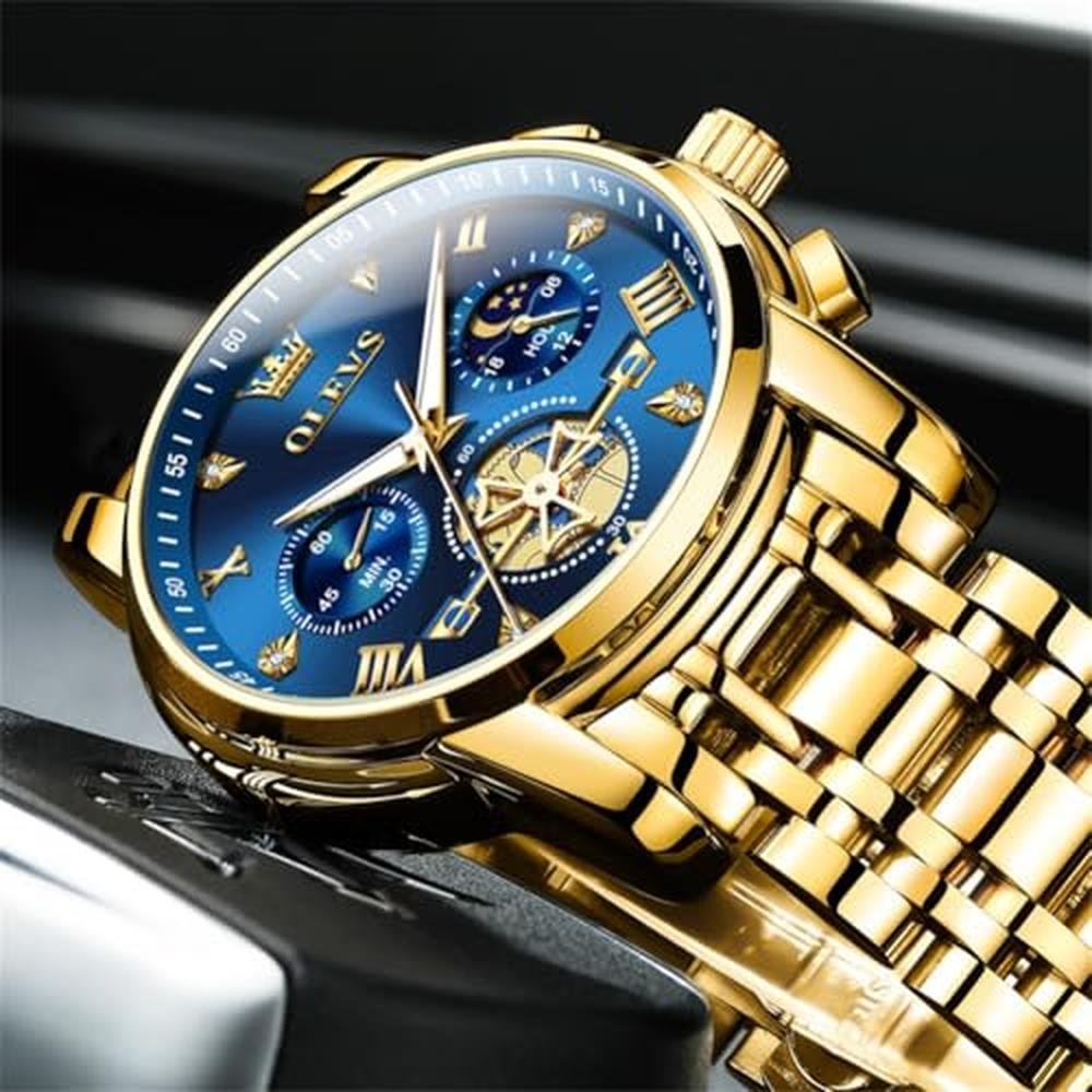 Gold Watches: Olevs Mens Gold Watch Big Face Watch – In Use