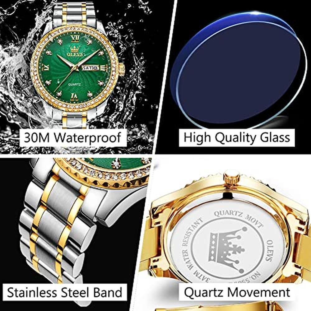 Watches Men: Olevs Green Quartz Big Dial Analog Wrist Watch – Packaging