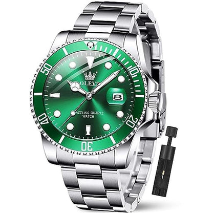 Watches Men: OLEVS Luxury Green Face Men's Wrist Watch – Front View