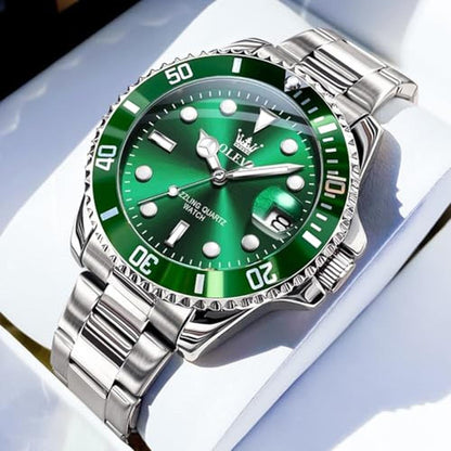 Watches Men: OLEVS Luxury Green Face Men's Wrist Watch – Side View