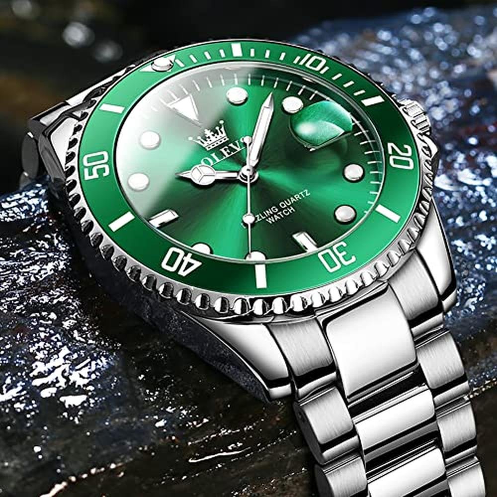 Watches Men: OLEVS Luxury Green Face Men's Wrist Watch – Close-up Detail