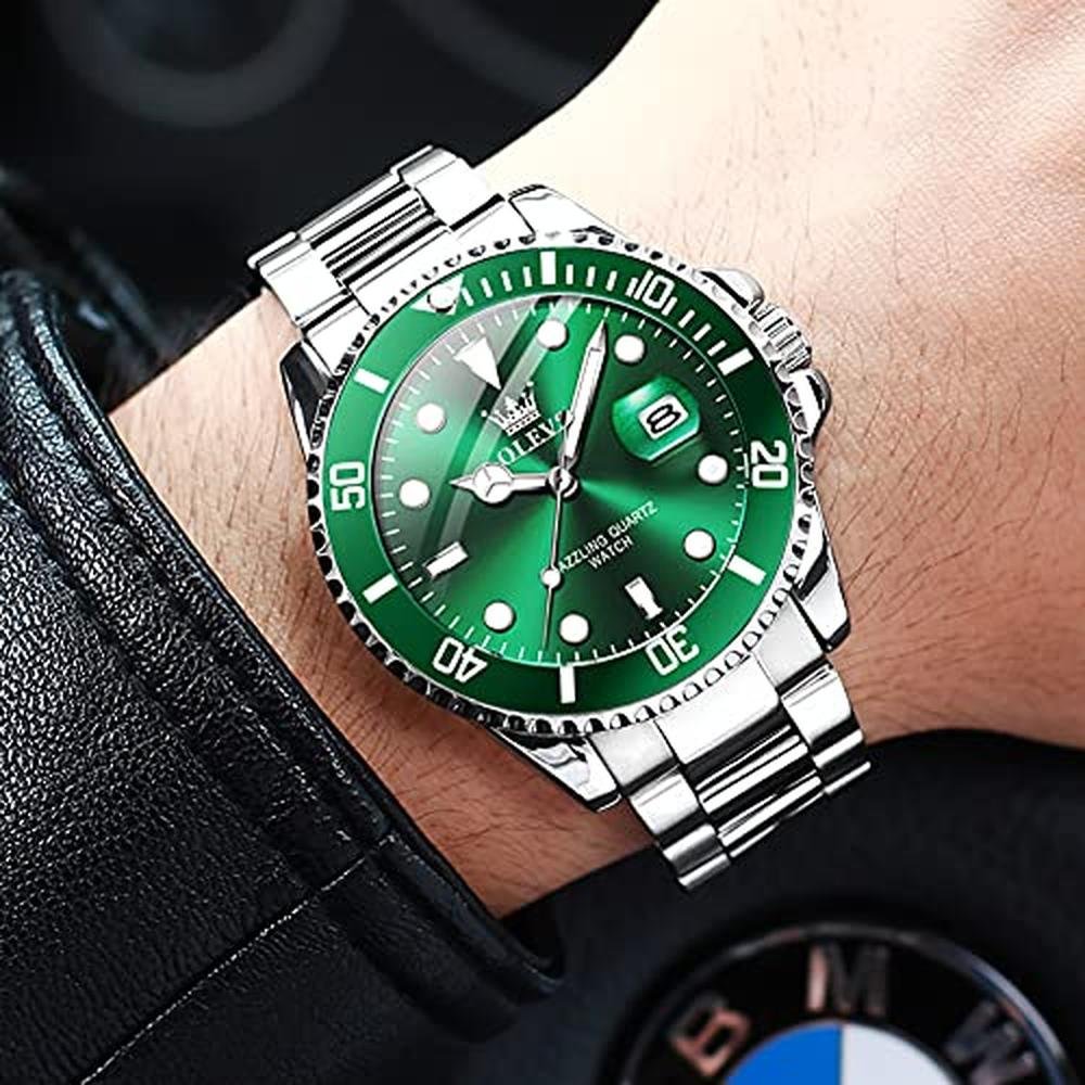 Watches Men: OLEVS Luxury Green Face Men's Wrist Watch – In Use