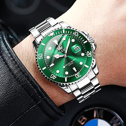Watches Men: OLEVS Luxury Green Face Men's Wrist Watch – In Use