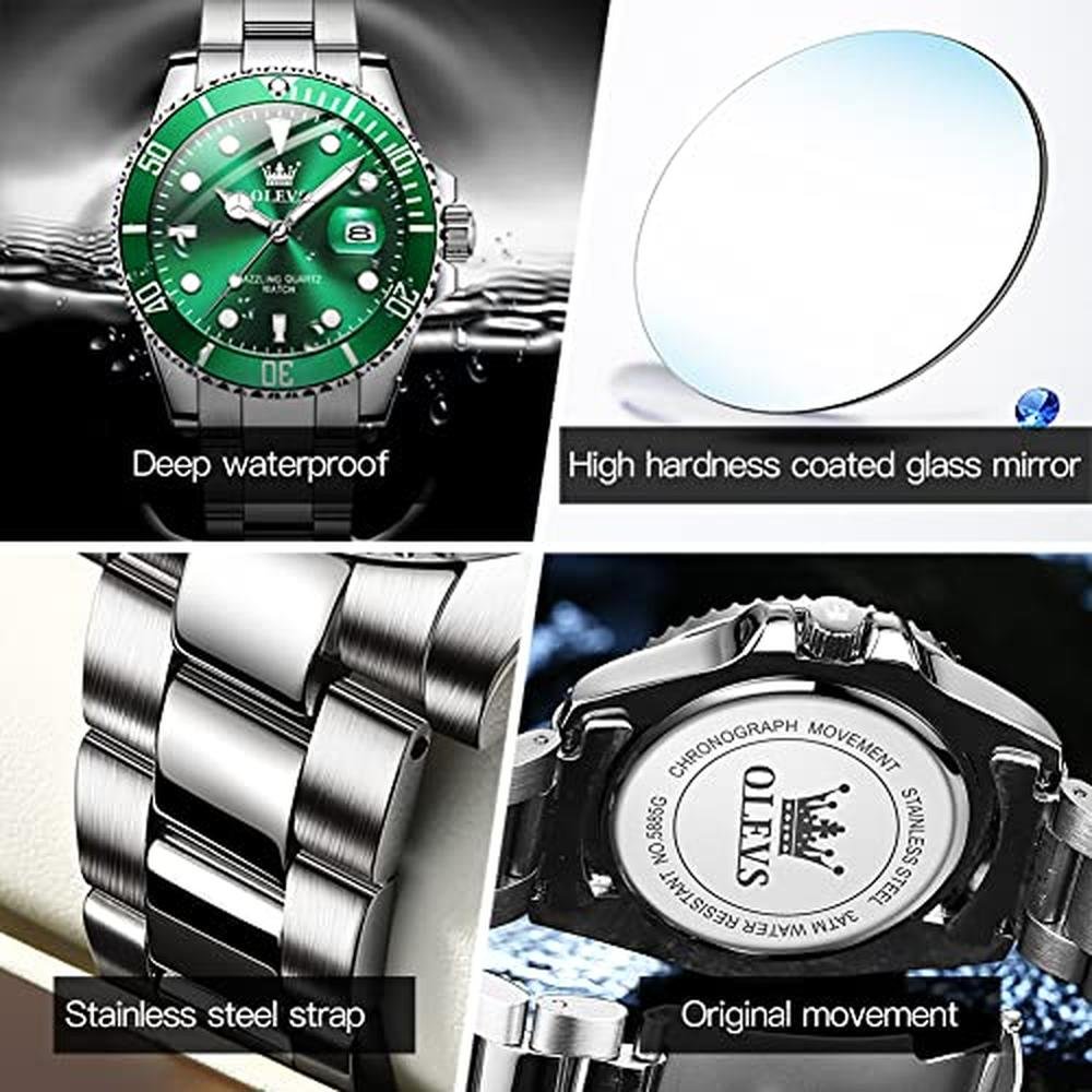 Watches Men: OLEVS Luxury Green Face Men's Wrist Watch – Packaging