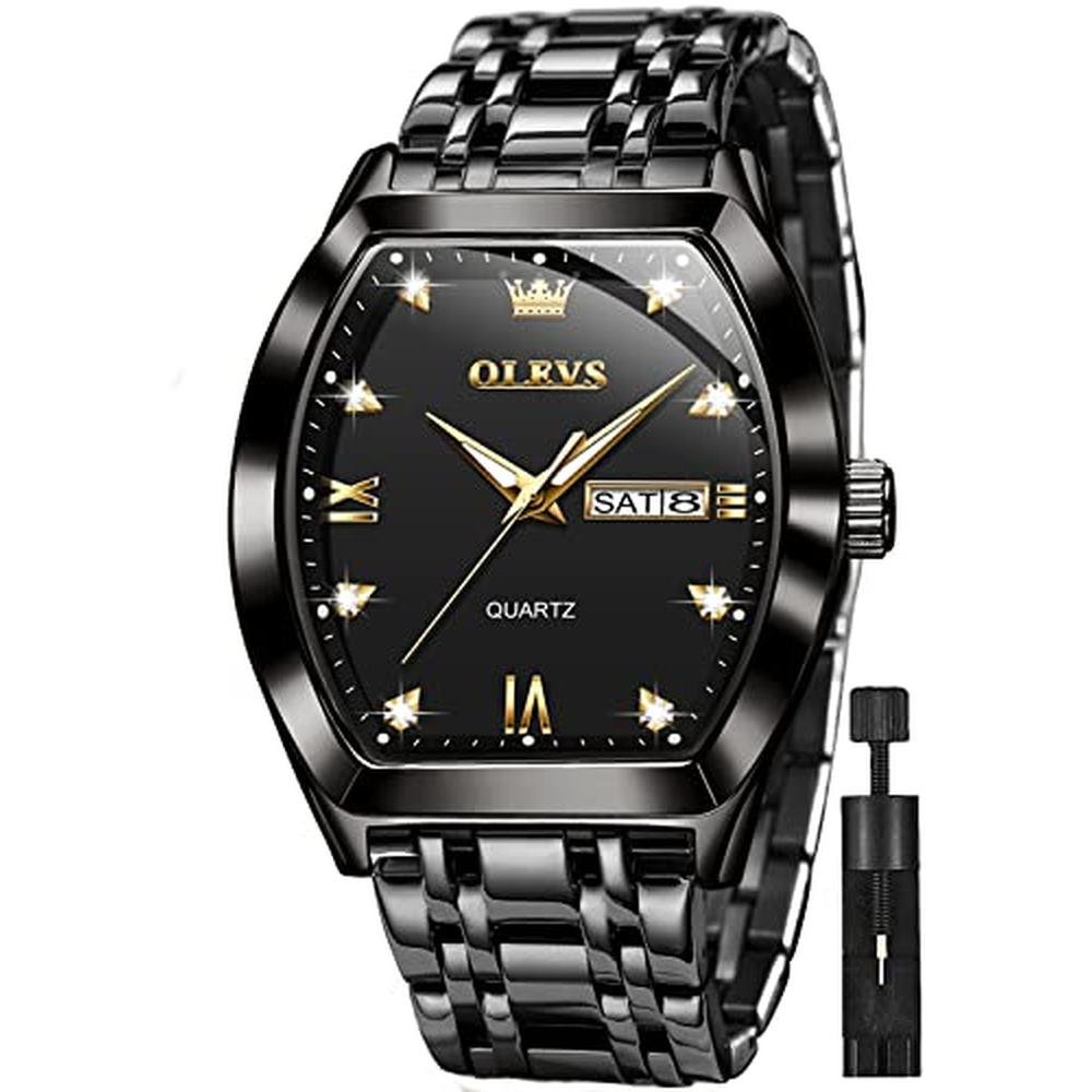 Watch Olevs: Olevs Mens Black Watches Business Luxury Dress – Front View