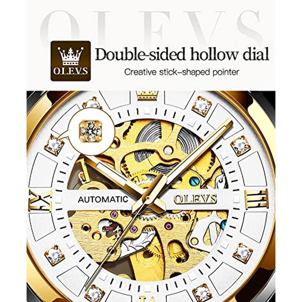 Olevs Mens: Silver Skeleton Watch Automatic Mechanical – In Use