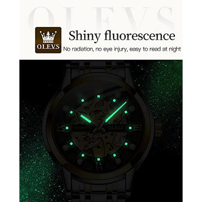 Olevs Mens: Silver Skeleton Watch Automatic Mechanical – Packaging