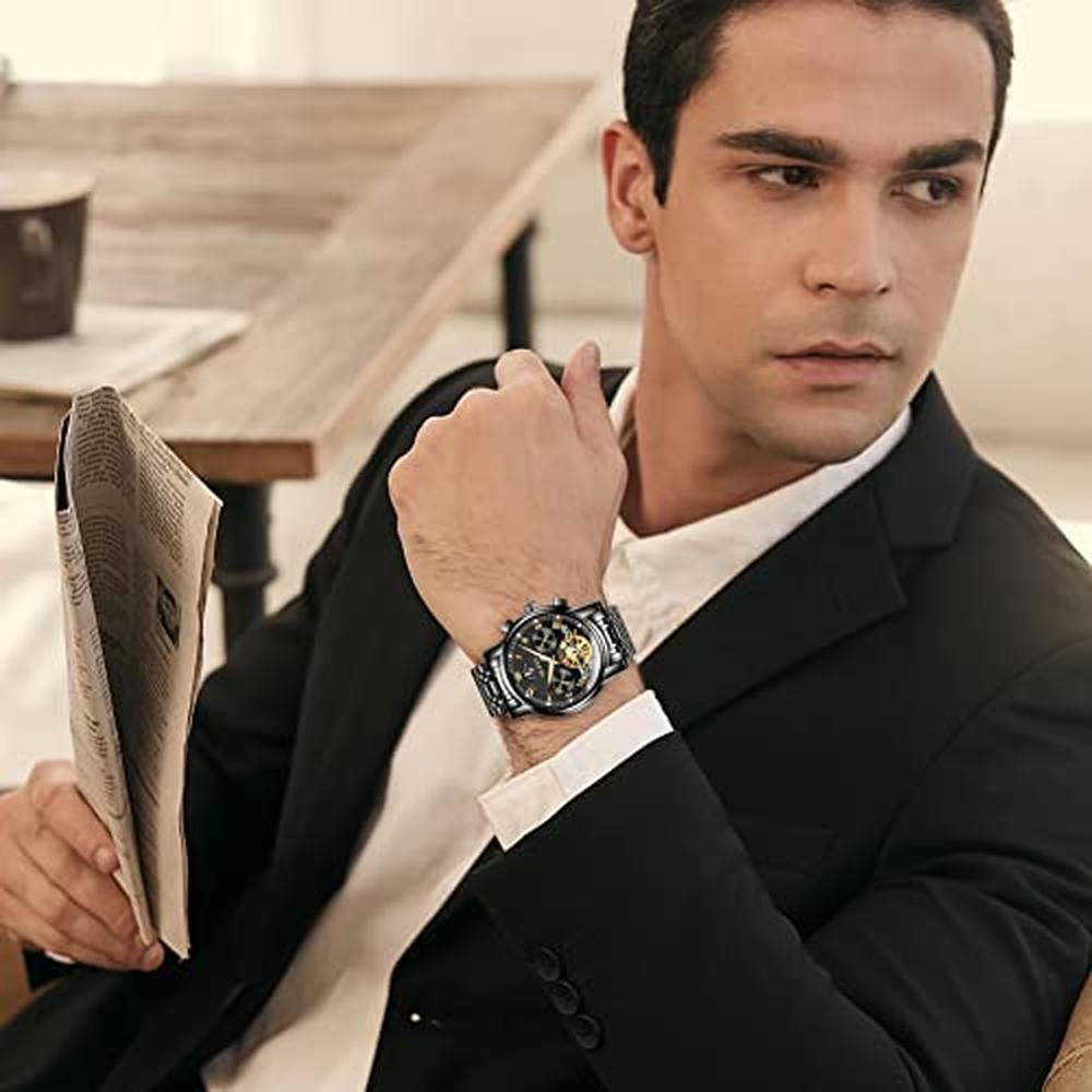 Watch Olevs: OLEVS Mens Automatic Mechanical Tourbillon – In Use