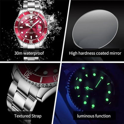 Mens Watches: OLEVS Red Face Business Dress Watch – In Use