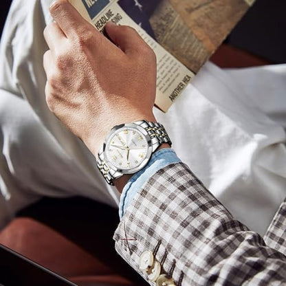 Watches Men: Olevs Silver Gold Waterproof Diamond Business – Side View