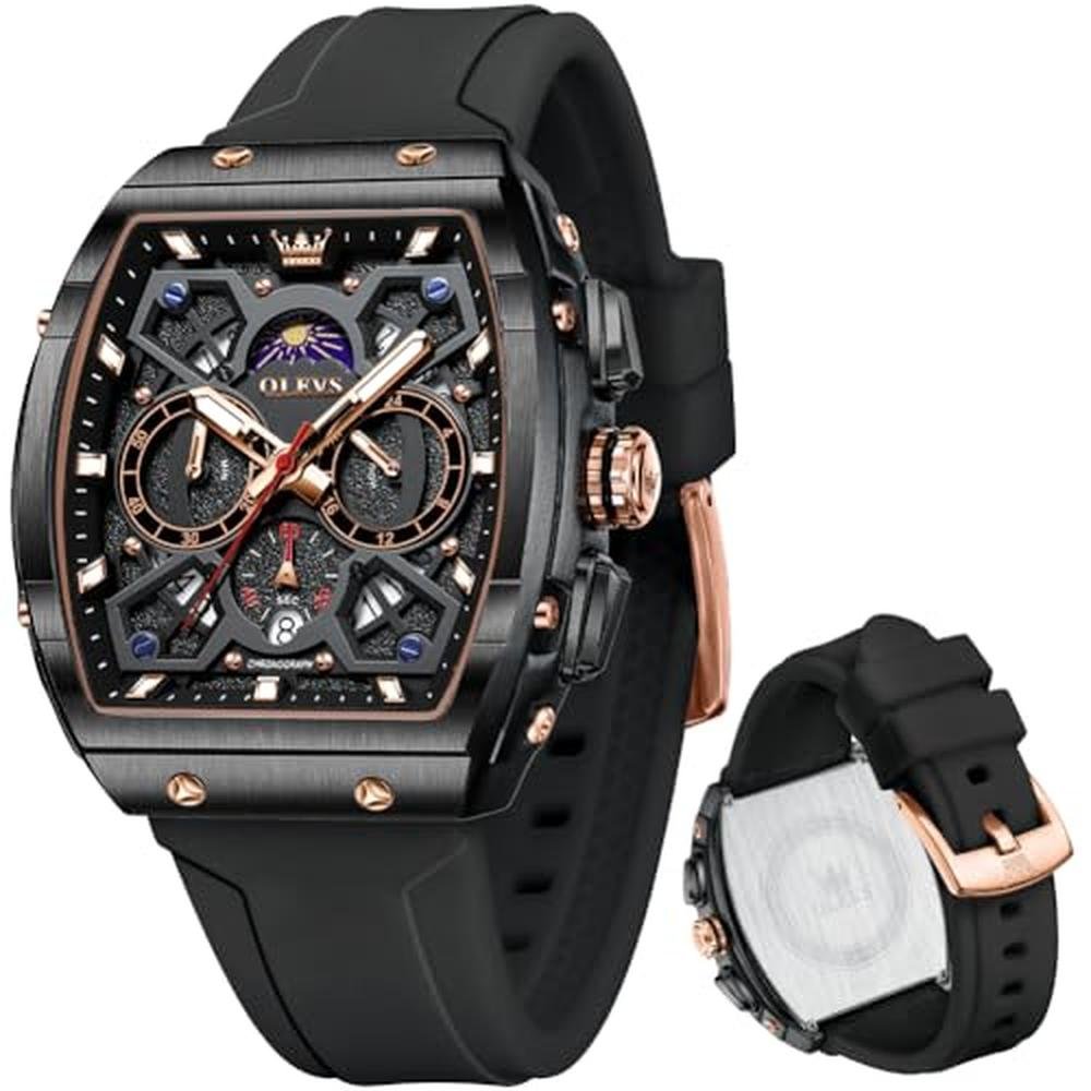 Watches Fashion: OLEVS Square Black Mens Watch Big Face – Front View
