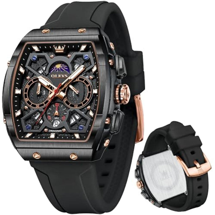 Watches Fashion: OLEVS Square Black Mens Watch Big Face – Front View