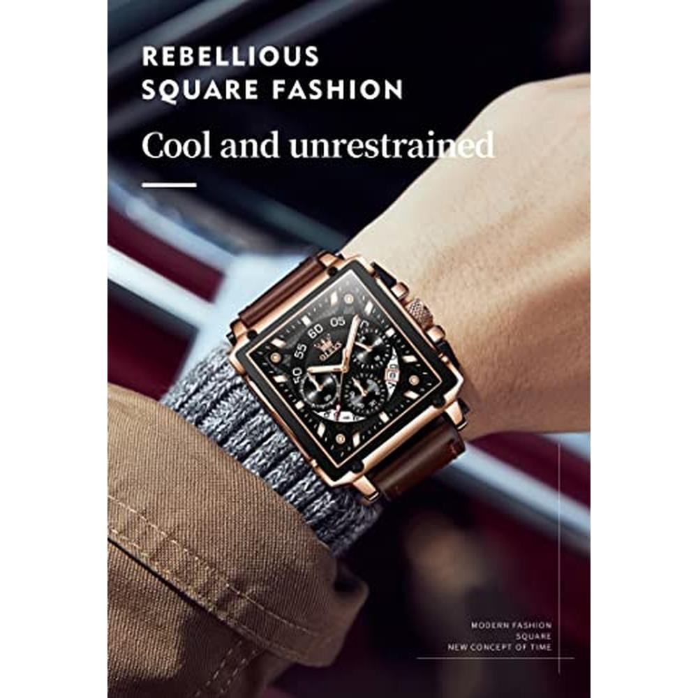 Watches OLEVS: OLEVS Square Brown Leather Chronograph – Side View