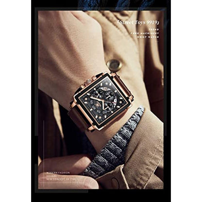 Watches OLEVS: OLEVS Square Brown Leather Chronograph – In Use