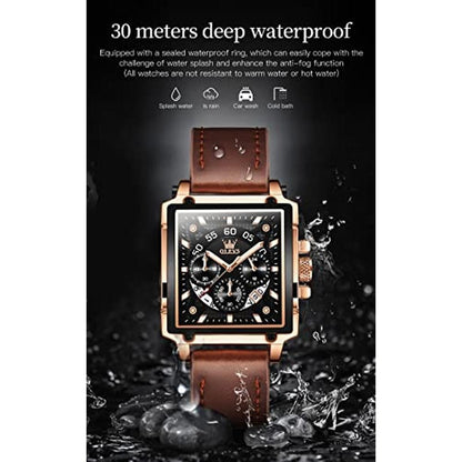 Watches OLEVS: OLEVS Square Brown Leather Chronograph – Packaging