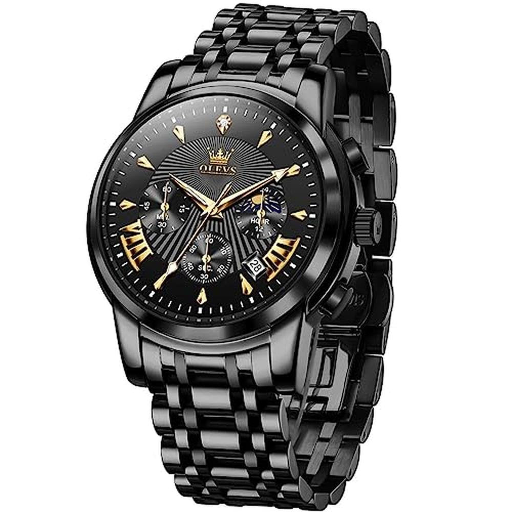 Men Watch: OLEVS Chronograph Stainless Steel Big Face – Front View