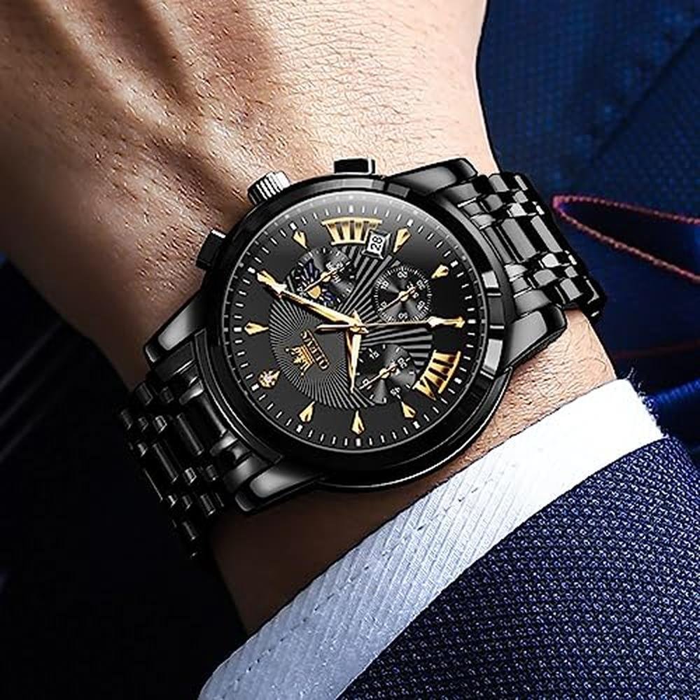 Men Watch: OLEVS Chronograph Stainless Steel Big Face – Close-up Detail